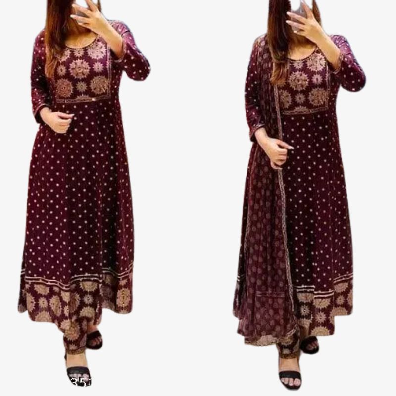 Anarkali Kurti With Pant Dupatta Set
