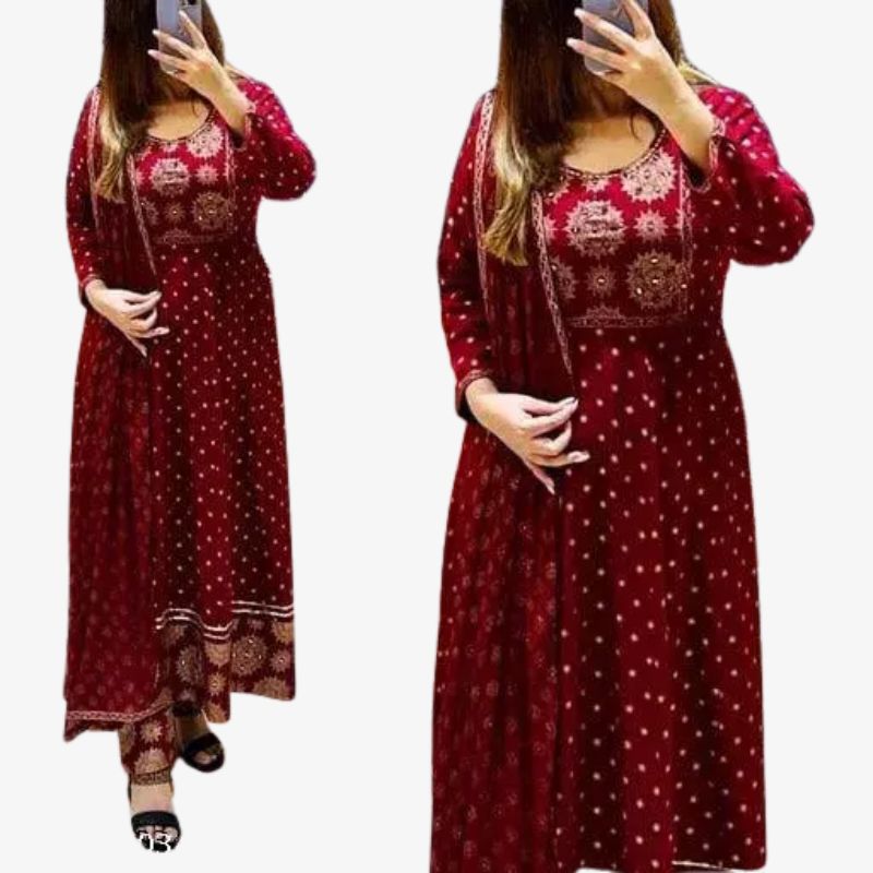 Anarkali Kurti With Pant Dupatta Set