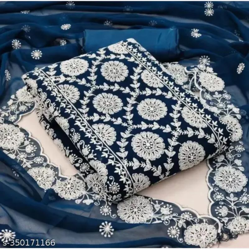 Fancy Thread Work Bread Stone Embroidered Georgette Suit