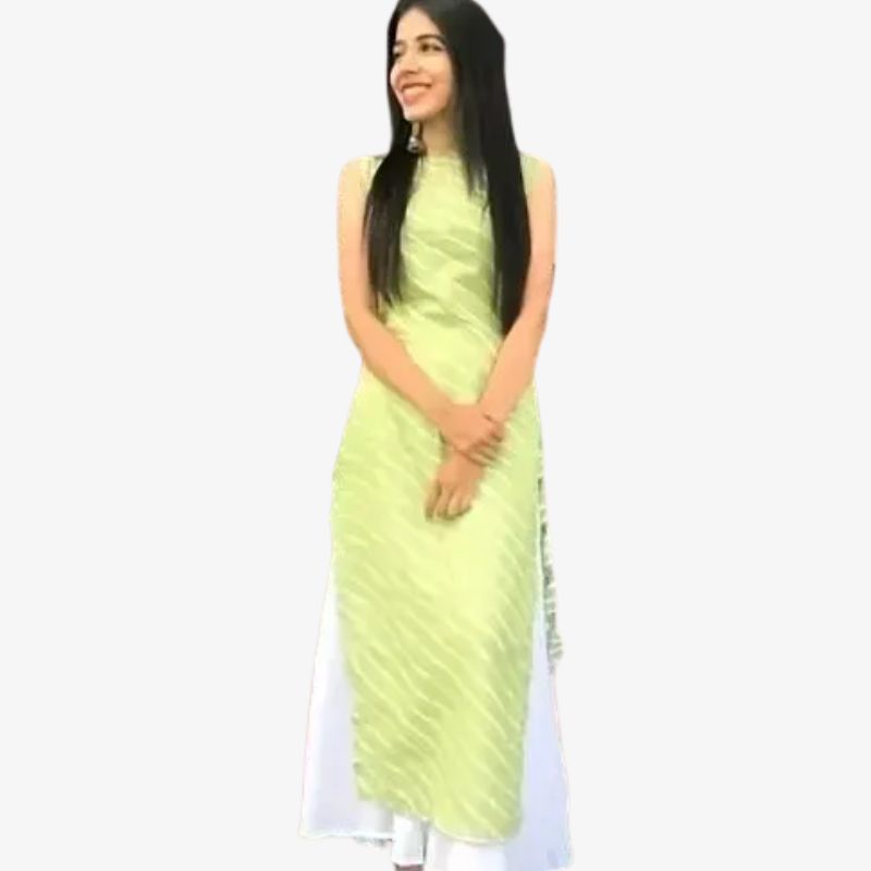 Green Lahariya Sleeveless kurti