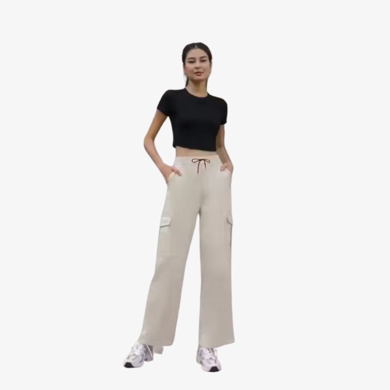Straight Fit Solid Cargo Pants for Women