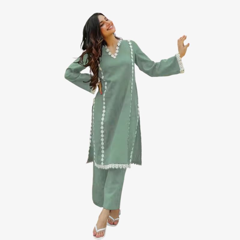 Exquisite Gray Lace Women Kurta Pant Set