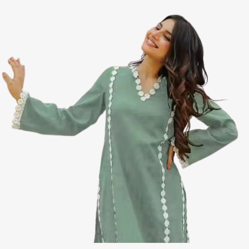 Exquisite Gray Lace Women Kurta Pant Set